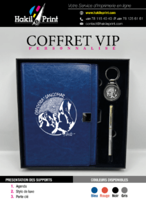 Coffret VIP personnalisé avec agenda, stylo de luxe et porte-clés logotypé.